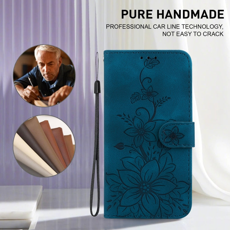 For iPhone SE 2024 Lily Embossed Leather Phone Case(Dark Blue) - More iPhone Cases by PMC Jewellery | Online Shopping South Africa | PMC Jewellery | Buy Now Pay Later Mobicred