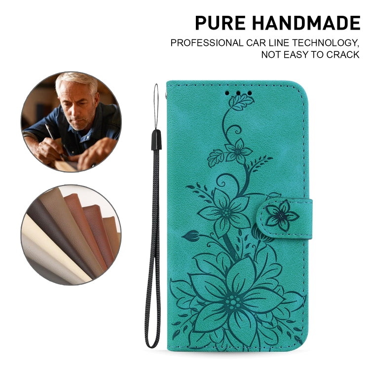 For iPhone 16 Pro Max Lily Embossed Leather Phone Case(Green) - iPhone 16 Pro Max Cases by PMC TechLife | Online Shopping South Africa | PMC TechLife | Buy Now Pay Later Mobicred