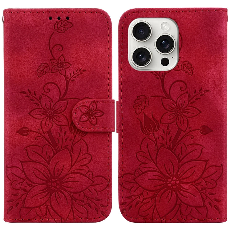 For iPhone 16 Pro Lily Embossed Leather Phone Case(Red) - iPhone 16 Pro Cases by PMC TechLife | Online Shopping South Africa | PMC TechLife | Buy Now Pay Later Mobicred