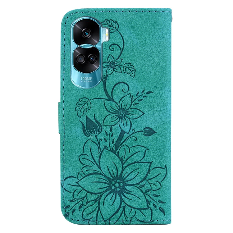 For Honor 90 Lite Lily Embossed Leather Phone Case(Green) - Honor Cases by PMC TechLife | Online Shopping South Africa | PMC TechLife | Buy Now Pay Later Mobicred