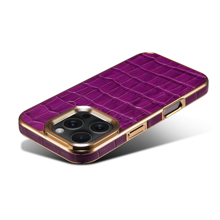 For iPhone 16 Pro Max Denior Crocodile Texture Genuine Leather Electroplating Phone Case(Purple) - More iPhone Cases by Denior | Online Shopping South Africa | PMC Jewellery | Buy Now Pay Later Mobicred