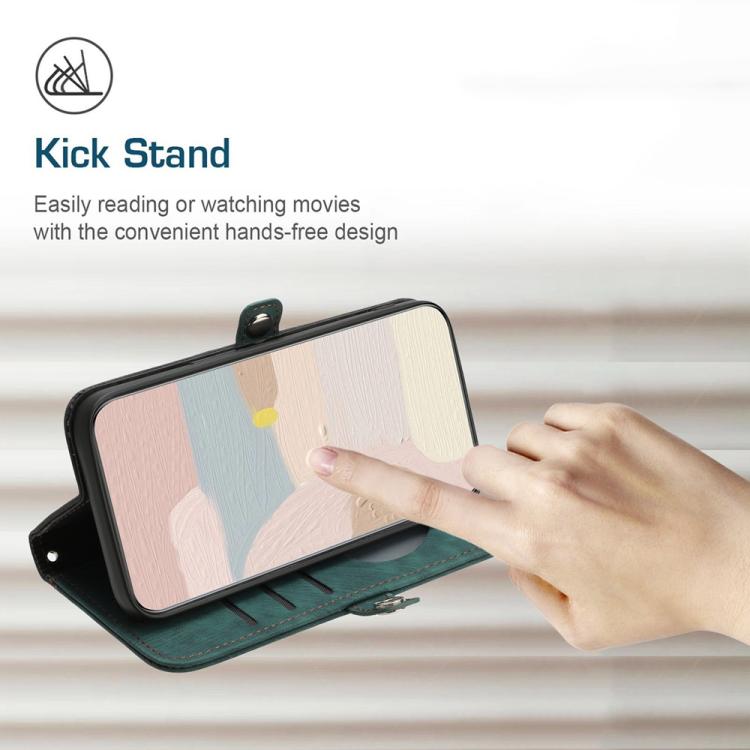 For iPhone 17 Pro Max Side Buckle Double Fold Hand Strap Leather Phone Case(Dark Green) - free shipping - PMc TechLife - Order now!