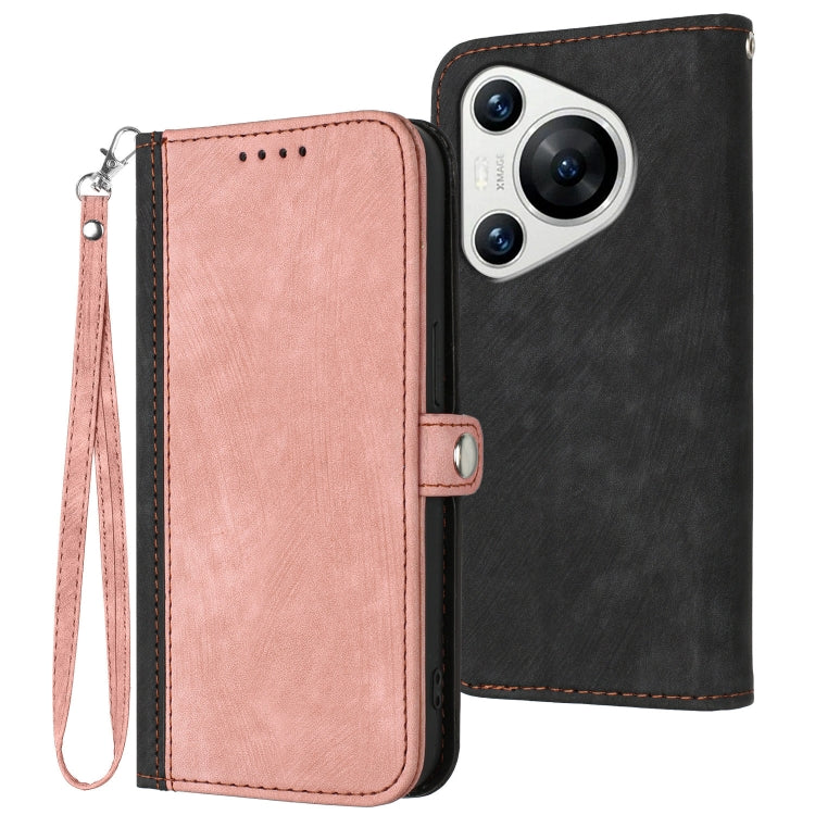 For Huawei Pura 70 Pro/70 Pro+ Side Buckle Double Fold Hand Strap Leather Phone Case(Pink) - Huawei Cases by PMC Jewellery | Online Shopping South Africa | PMC Jewellery | Buy Now Pay Later Mobicred