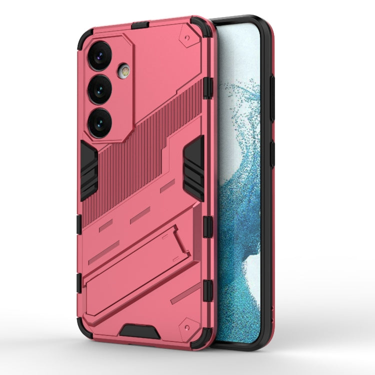 For Samsung Galaxy S24 5G Punk Armor 2 in 1 PC + TPU Shockproof Phone Case with Invisible Holder(Light Red) - Galaxy S24 5G Cases by PMC TechLife | Online Shopping South Africa | PMC TechLife