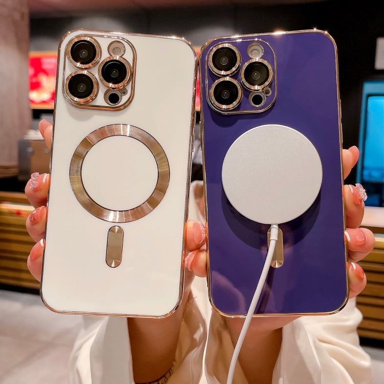 For iPhone 14 Plus Magsafe Plating TPU Phone Case with Lens Film(White) - iPhone 14 Plus Cases by PMC TechLife | Online Shopping South Africa | PMC TechLife
