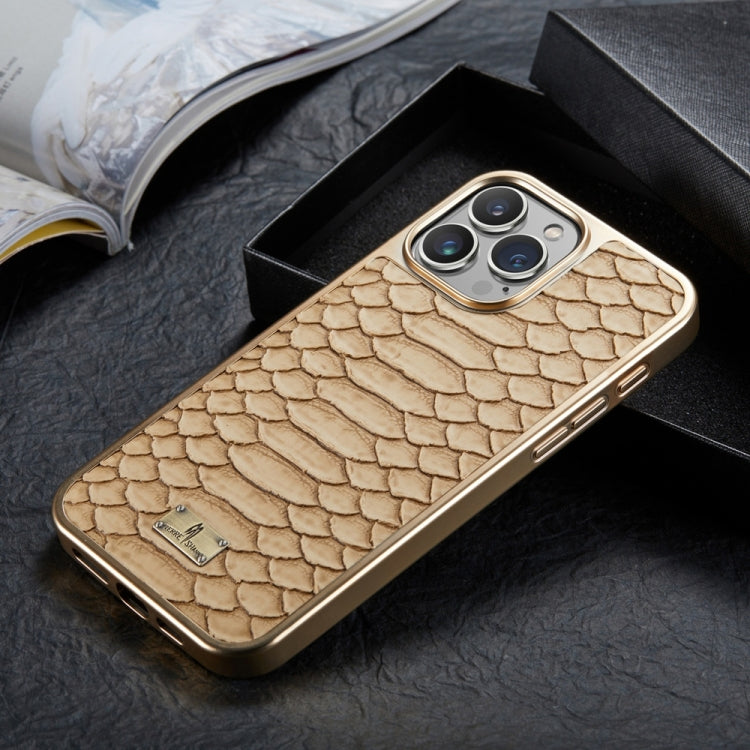 For iPhone 16 Pro Max Fierre Shann Python Texture Electroplating PU Phone Case(White) - free shipping - PMC Jewellery - Order now!