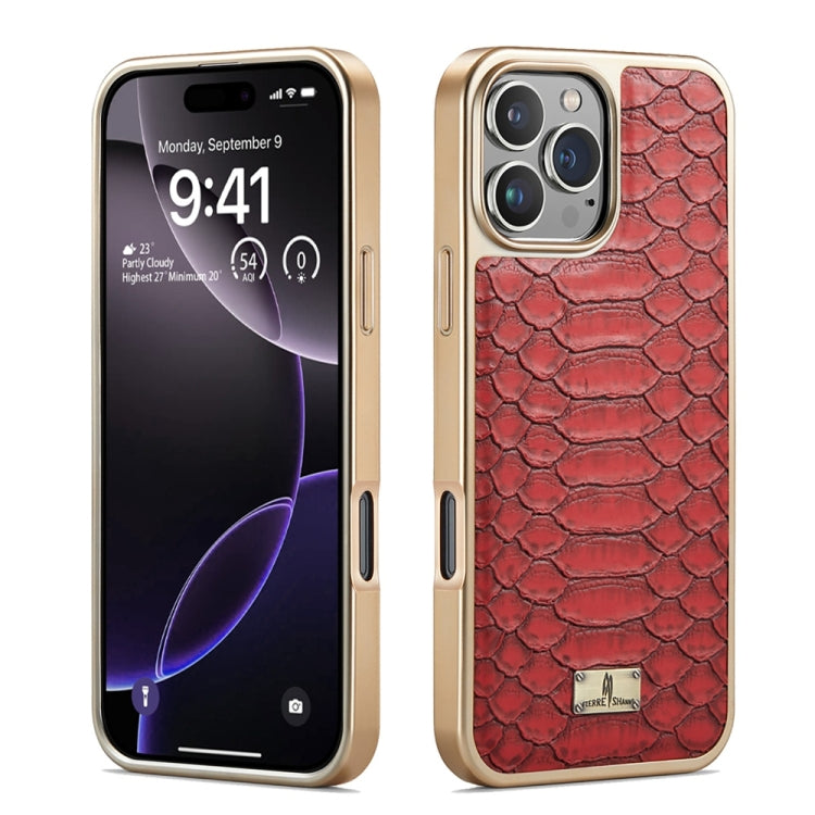 For iPhone 16 Pro Fierre Shann Python Texture Electroplating PU Phone Case(Red) - free shipping - PMC Jewellery - Order now!