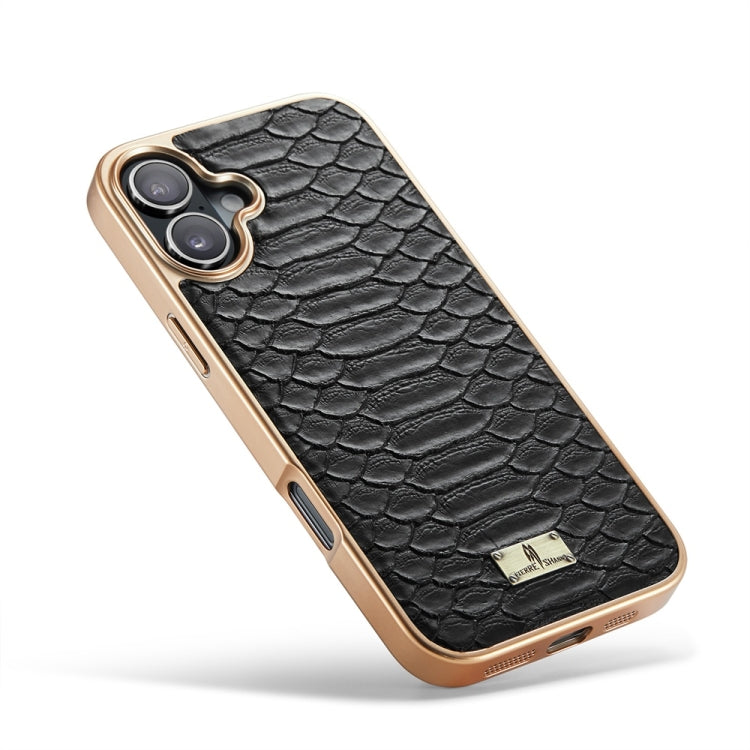 For iPhone 16 Fierre Shann Python Texture Electroplating PU Phone Case(Black) - iPhone 16 Cases by FIERRE SHANN | Online Shopping South Africa | PMC Jewellery | Buy Now Pay Later Mobicred