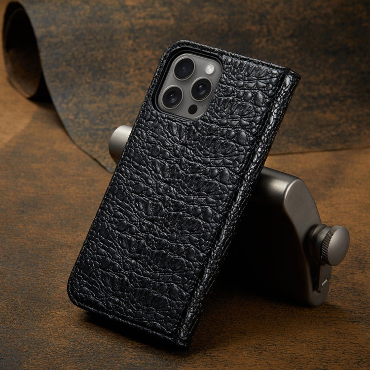 For iPhone 16 Pro Max Fierre Shann Crocodile Texture Magnetic Genuine Leather Phone Case(Black) - free shipping - PMC Jewellery - Order now!