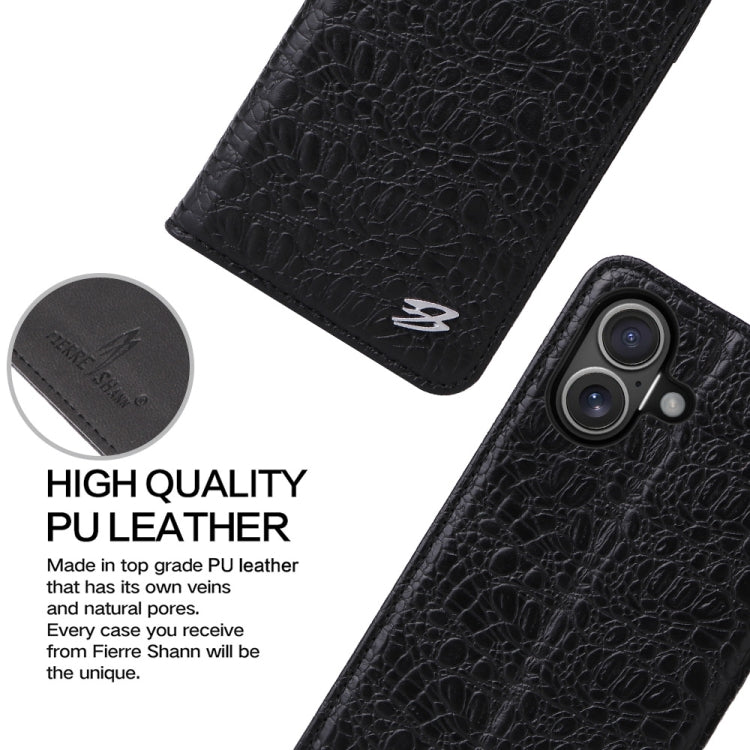 For iPhone 16 Plus Fierre Shann Crocodile Texture Magnetic Genuine Leather Phone Case(Black) - free shipping - PMC Jewellery - Order now!