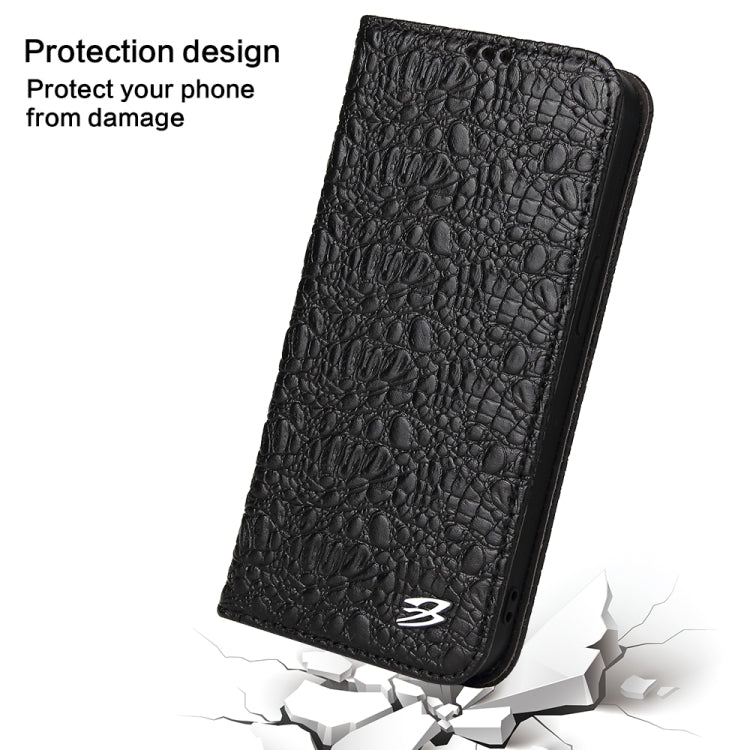 For iPhone 16 Plus Fierre Shann Crocodile Texture Magnetic Genuine Leather Phone Case(Black) - free shipping - PMC Jewellery - Order now!