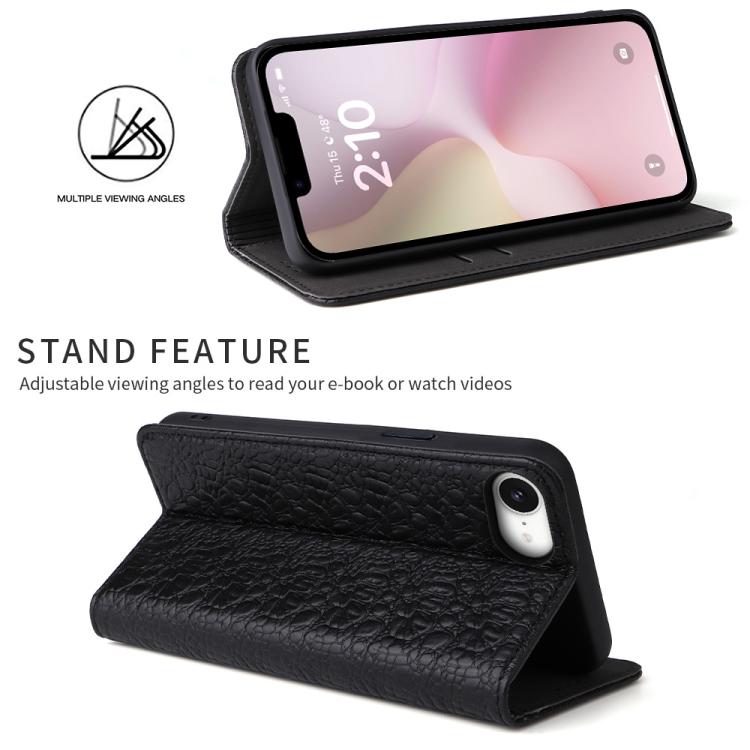 For iPhone 16e Fierre Shann Crocodile Texture Magnetic Genuine Leather Phone Case(Black) - free shipping - PMc TechLife - Order now!