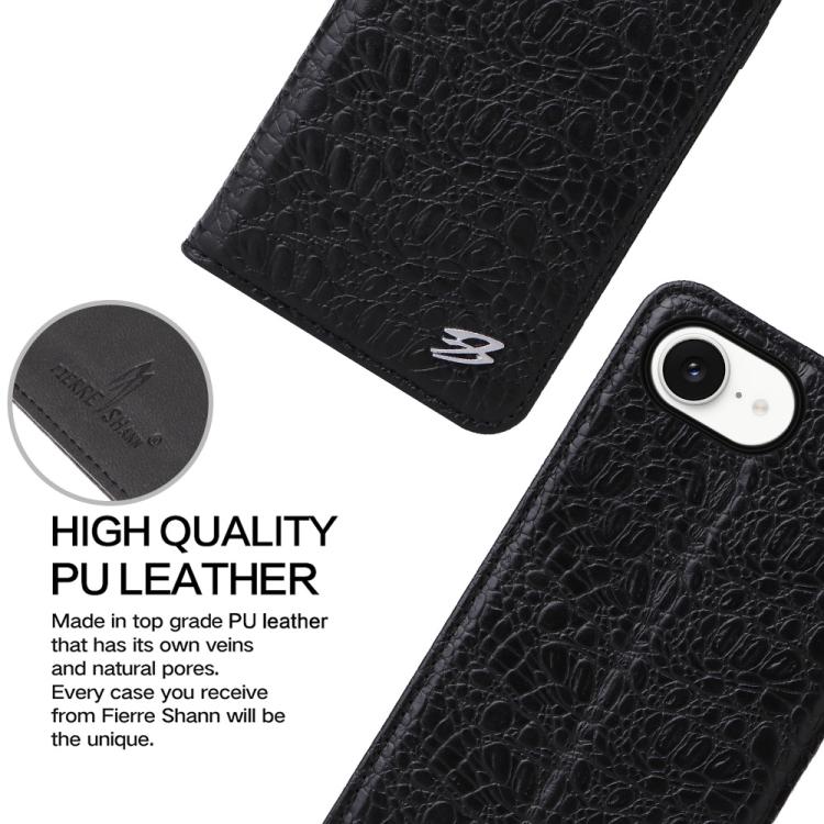 For iPhone 16e Fierre Shann Crocodile Texture Magnetic Genuine Leather Phone Case(Black) - free shipping - PMc TechLife - Order now!