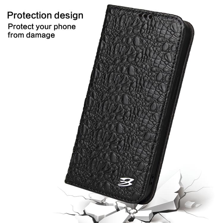 For iPhone 16e Fierre Shann Crocodile Texture Magnetic Genuine Leather Phone Case(Black) - free shipping - PMc TechLife - Order now!