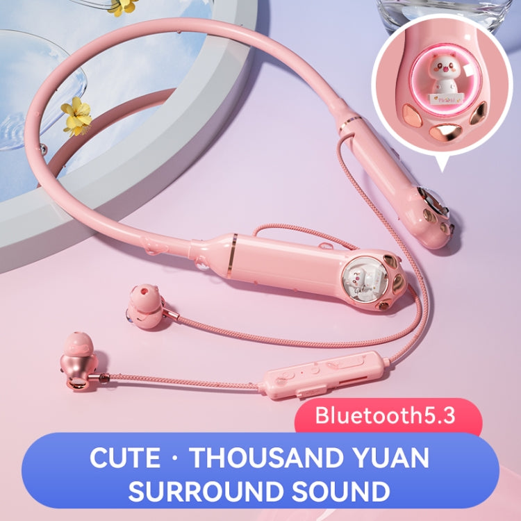 K1692 Meow Planet Neck-mounted Noise Reduction Sports Bluetooth Earphones(Pink) - Neck-mounted Earphone by PMC Jewellery | Online Shopping South Africa | PMC Jewellery | Buy Now Pay Later Mobicred