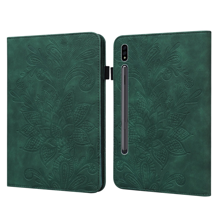 For Samsung Galaxy Tab S9 Lace Flower Embossing Pattern Leather Tablet Case(Green) - Galaxy Tab S9 Cases by PMC Jewellery | Online Shopping South Africa | PMC Jewellery | Buy Now Pay Later Mobicred