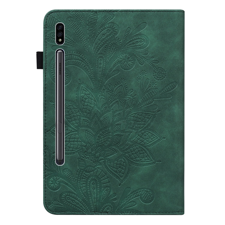 For Samsung Galaxy Tab S9 Lace Flower Embossing Pattern Leather Tablet Case(Green) - Galaxy Tab S9 Cases by PMC Jewellery | Online Shopping South Africa | PMC Jewellery | Buy Now Pay Later Mobicred