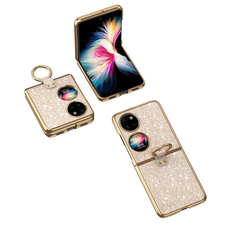 For Huawei P50 Pocket Plating Gradient Color Glitter Phone Case With Ring Holder(Gold) - Huawei Cases by PMC TechLife | Online Shopping South Africa | PMC TechLife | Buy Now Pay Later Mobicred