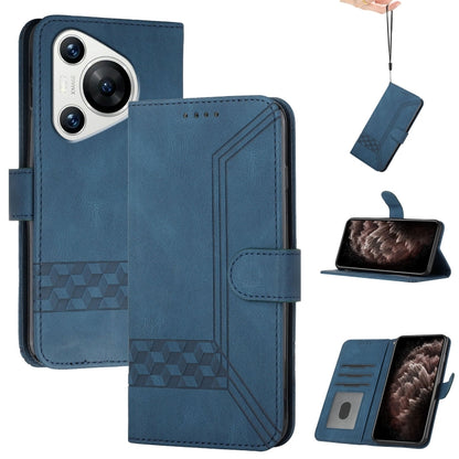 For Huawei Pura 70 Cubic Skin Feel Flip Leather Phone Case(Blue) - Huawei Cases by PMC Jewellery | Online Shopping South Africa | PMC Jewellery | Buy Now Pay Later Mobicred