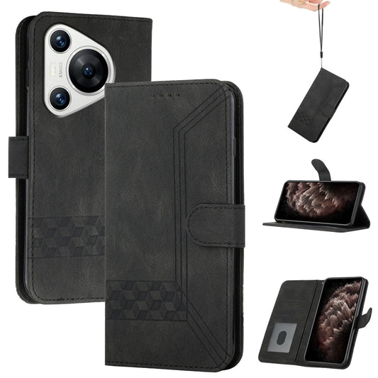 For Huawei Pura 70 Pro/70 Pro+ Cubic Skin Feel Flip Leather Phone Case(Black) - Huawei Cases by PMC Jewellery | Online Shopping South Africa | PMC Jewellery | Buy Now Pay Later Mobicred