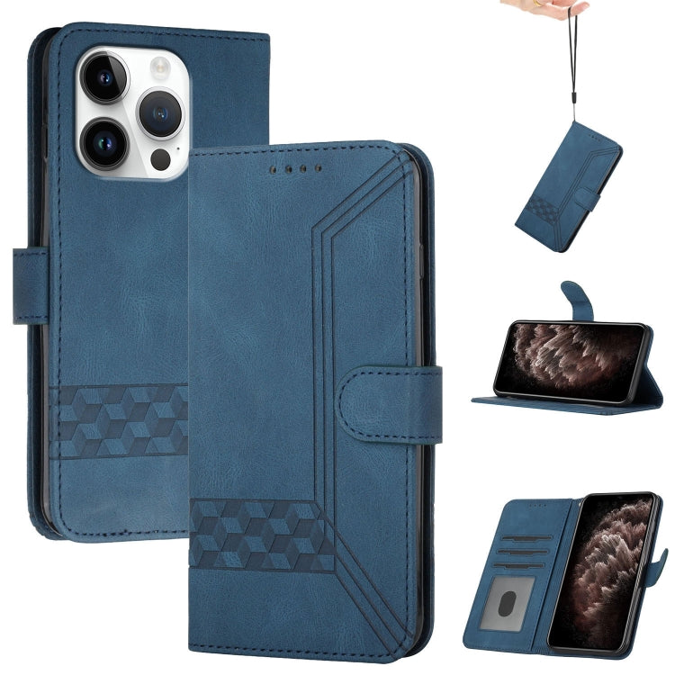 For iPhone 16 Pro Cubic Skin Feel Flip Leather Phone Case(Blue) - iPhone 16 Pro Cases by PMC Jewellery | Online Shopping South Africa | PMC Jewellery | Buy Now Pay Later Mobicred