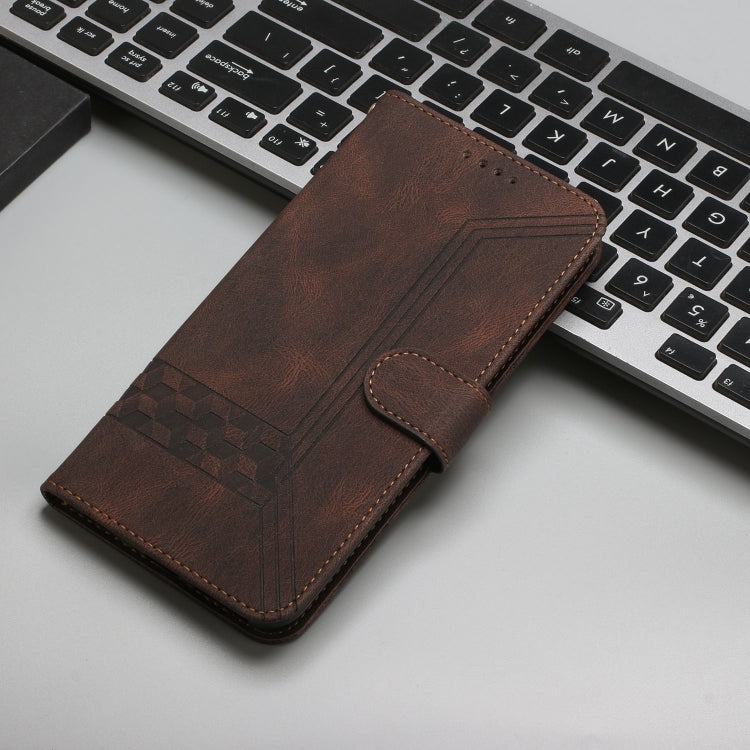 For iPhone 16 Cubic Skin Feel Flip Leather Phone Case(Brown) - iPhone 16 Cases by PMC Jewellery | Online Shopping South Africa | PMC Jewellery | Buy Now Pay Later Mobicred