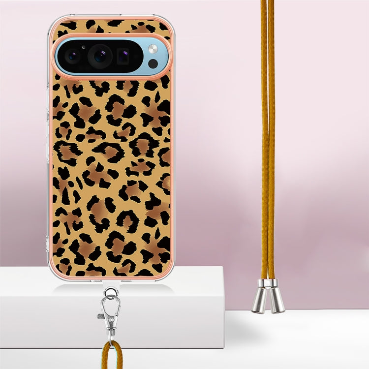 For Google Pixel 9 / 9 Pro Electroplating Dual-side IMD Phone Case with Lanyard(Leopard Print) - Google Cases by PMC TechLife | Online Shopping South Africa | PMC TechLife | Buy Now Pay Later Mobicred
