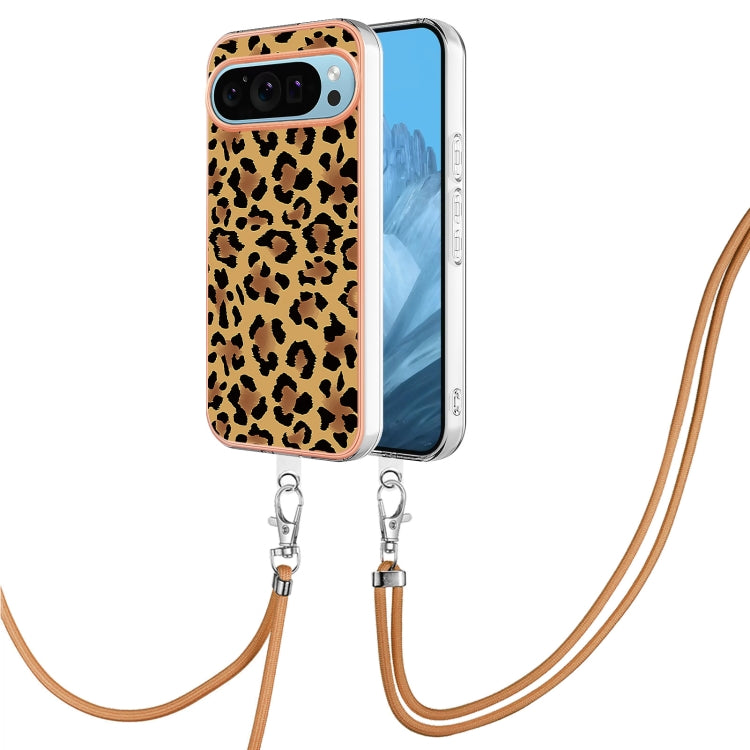 For Google Pixel 9 Pro XL Electroplating Dual-side IMD Phone Case with Lanyard(Leopard Print) - Google Cases by PMC TechLife | Online Shopping South Africa | PMC TechLife | Buy Now Pay Later Mobicred