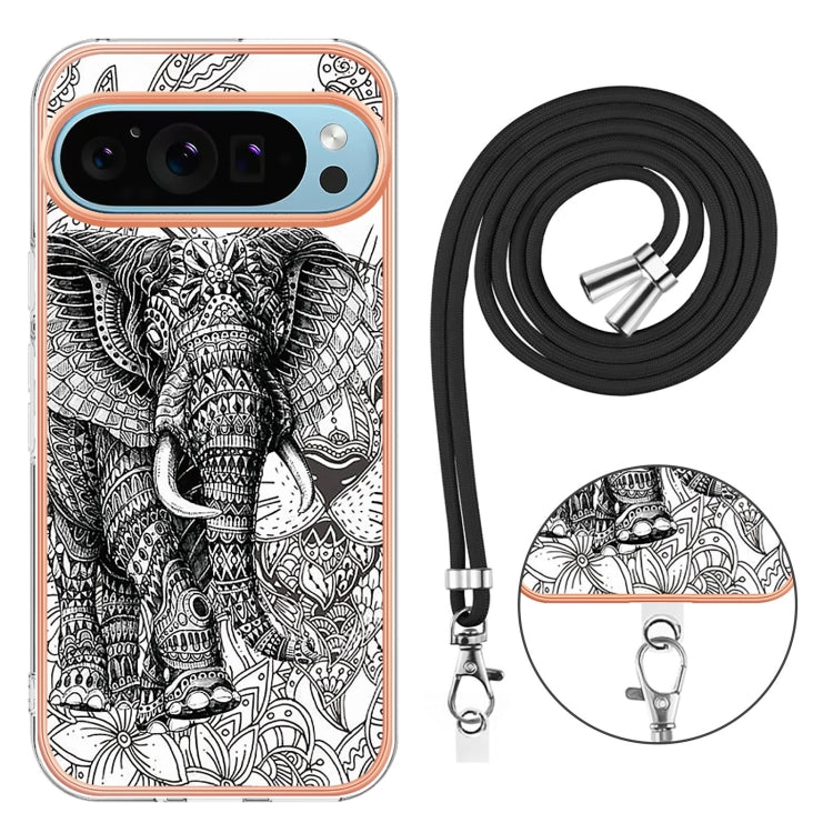 For Google Pixel 9 Pro XL Electroplating Dual-side IMD Phone Case with Lanyard(Totem Elephant) - Google Cases by PMC Jewellery | Online Shopping South Africa | PMC Jewellery | Buy Now Pay Later Mobicred