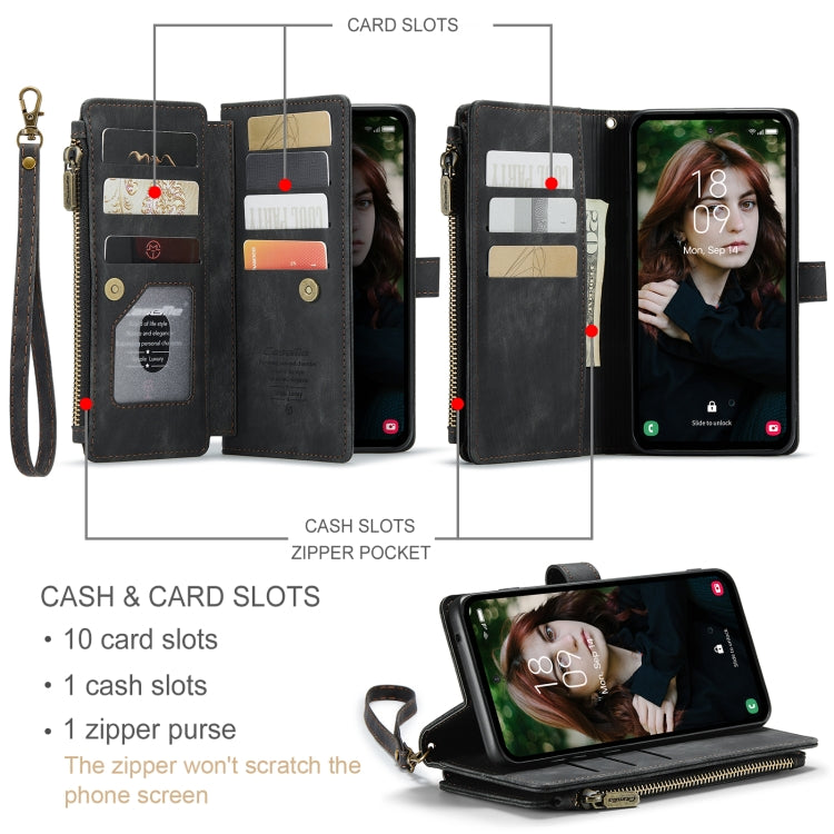 For Samsung Galaxy S23 FE CaseMe C30 Card Slots Zipper Wallet Leather Phone Case(Black) - Galaxy S23 FE 5G Cases by CaseMe | Online Shopping South Africa | PMC Jewellery | Buy Now Pay Later Mobicred