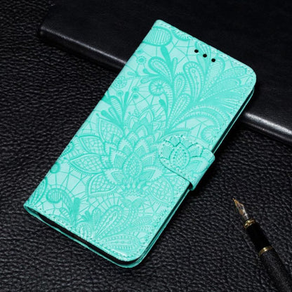 For iPhone 16 Plus Lace Flower Embossing Flip Leather Phone Case(Green) - iPhone 16 Plus Cases by PMC Jewellery | Online Shopping South Africa | PMC Jewellery | Buy Now Pay Later Mobicred