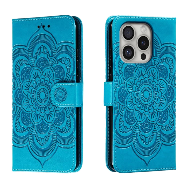 For iPhone 16 Pro Mandala Embossing Pattern Horizontal Flip Leather Phone Case(Blue) - iPhone 16 Pro Cases by PMC TechLife | Online Shopping South Africa | PMC TechLife | Buy Now Pay Later Mobicred
