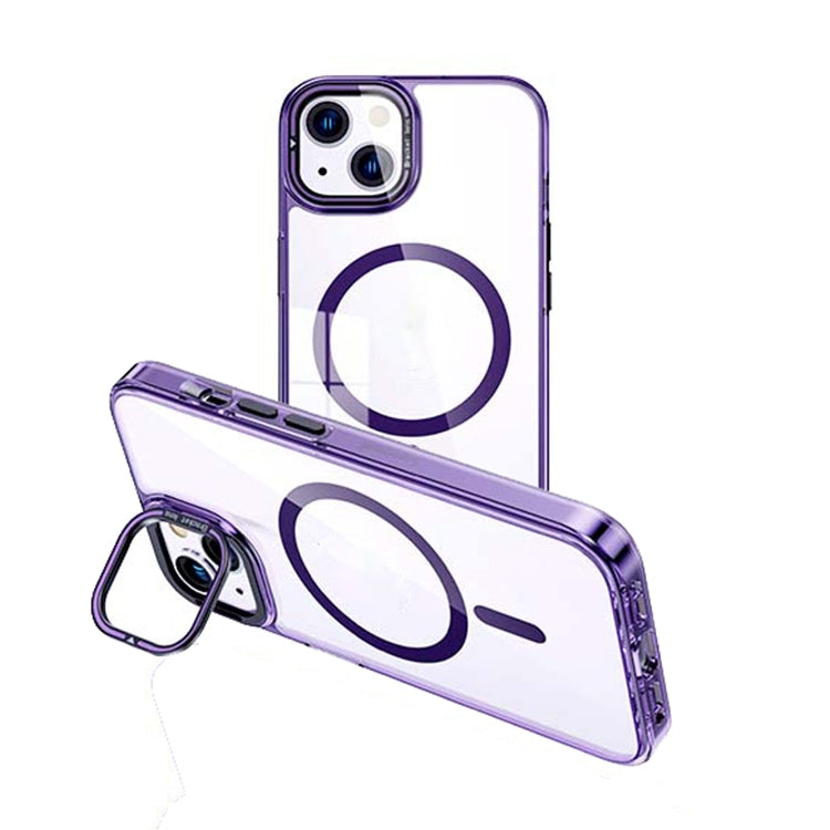 For iPhone 14 Plus MagSafe Magnetic Invisible Holder Transparent Phone Case(Purple) - iPhone 14 Plus Cases by PMC Jewellery | Online Shopping South Africa | PMC Jewellery