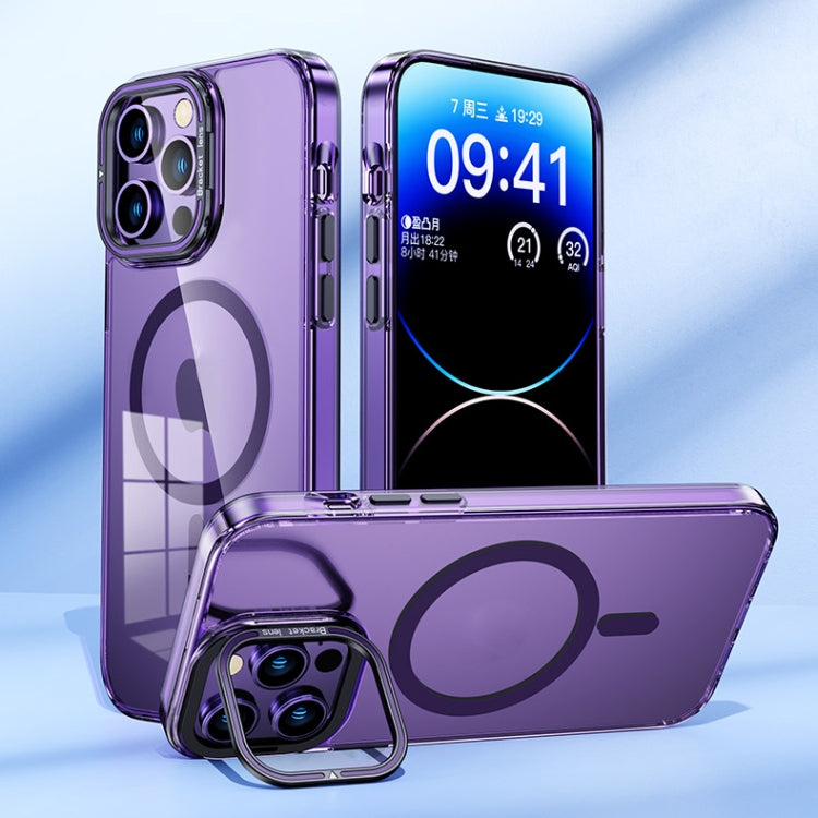 For iPhone 14 Pro Max MagSafe Magnetic Invisible Holder Transparent Phone Case(Purple) - iPhone 14 Pro Max Cases by PMC TechLife | Online Shopping South Africa | PMC TechLife