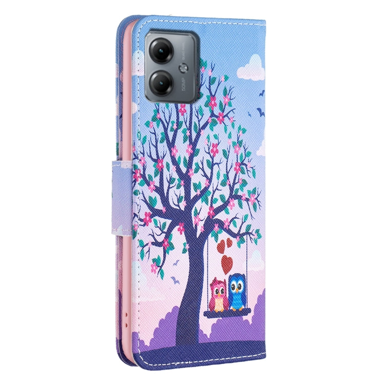 For Motorola Moto G14 4G Colored Drawing Pattern Leather Phone Case(Owl) - Motorola Cases by PMC TechLife | Online Shopping South Africa | PMC TechLife | Buy Now Pay Later Mobicred
