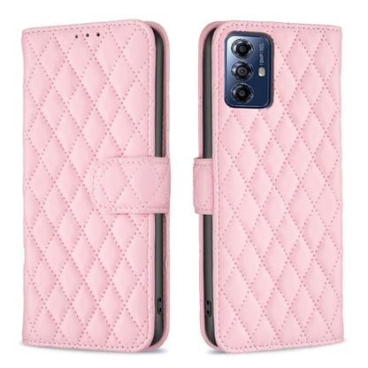 For Motorola Moto G Play 2024 Diamond Lattice Wallet Flip Leather Phone Case(Pink) - Motorola Cases by PMC Jewellery | Online Shopping South Africa | PMC Jewellery | Buy Now Pay Later Mobicred