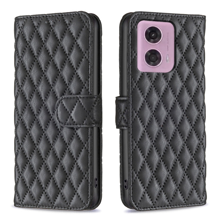 For Motorola Moto G24 Diamond Lattice Wallet Flip Leather Phone Case(Black) - Motorola Cases by PMC TechLife | Online Shopping South Africa | PMC TechLife | Buy Now Pay Later Mobicred