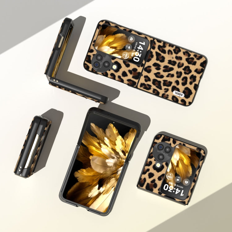 For OPPO Find N3 Flip ABEEL Black Edge Leopard Phone Case(Leopard Print) - Find N3 Flip Cases by PMC Jewellery | Online Shopping South Africa | PMC Jewellery | Buy Now Pay Later Mobicred