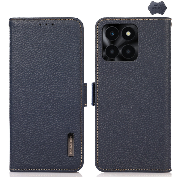 For Honor X6A KHAZNEH Side-Magnetic Litchi Genuine Leather RFID Phone Case(Blue) - Honor Cases by PMC TechLife | Online Shopping South Africa | PMC TechLife | Buy Now Pay Later Mobicred