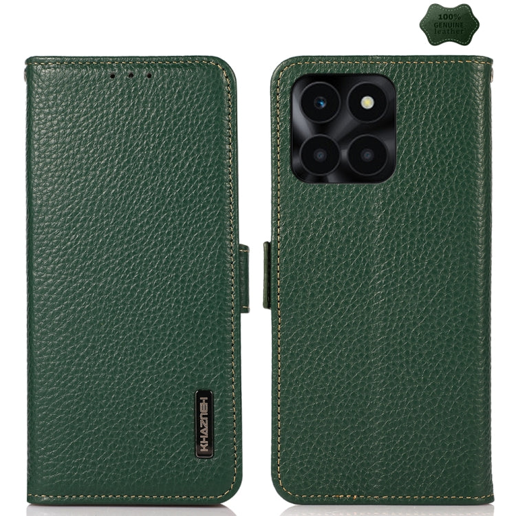 For Honor X6A KHAZNEH Side-Magnetic Litchi Genuine Leather RFID Phone Case(Green) - Honor Cases by PMC TechLife | Online Shopping South Africa | PMC TechLife | Buy Now Pay Later Mobicred