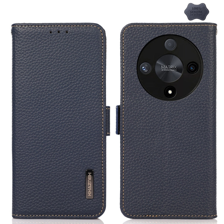 For Honor X9B KHAZNEH Side-Magnetic Litchi Genuine Leather RFID Phone Case(Blue) - Honor Cases by PMC TechLife | Online Shopping South Africa | PMC TechLife | Buy Now Pay Later Mobicred