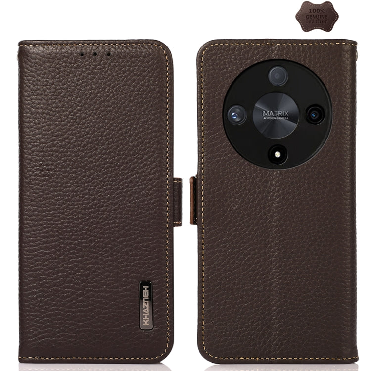 For Honor X9B KHAZNEH Side-Magnetic Litchi Genuine Leather RFID Phone Case(Brown) - Honor Cases by PMC TechLife | Online Shopping South Africa | PMC TechLife | Buy Now Pay Later Mobicred