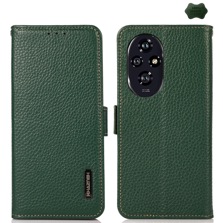 For Honor 200 Pro KHAZNEH Side-Magnetic Litchi Genuine Leather RFID Phone Case(Green) - free shipping - PMC TechLife - Order now!