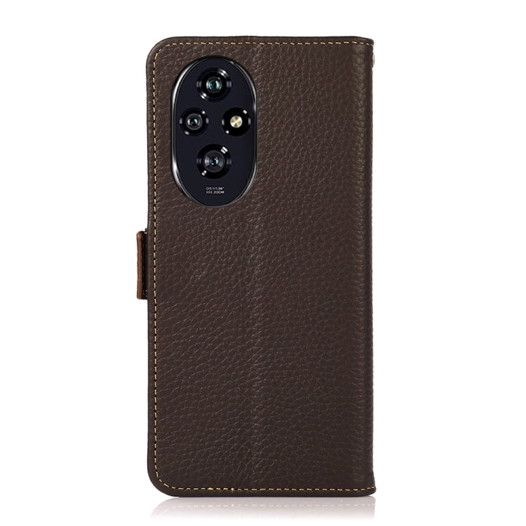 For Honor 200 Pro KHAZNEH Side-Magnetic Litchi Genuine Leather RFID Phone Case(Brown) - Honor Cases by PMC TechLife | Online Shopping South Africa | PMC TechLife | Buy Now Pay Later Mobicred