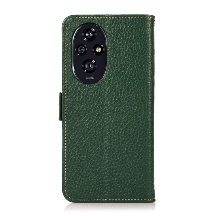 For Honor 200 KHAZNEH Side-Magnetic Litchi Genuine Leather RFID Phone Case(Green) - Honor Cases by PMC TechLife | Online Shopping South Africa | PMC TechLife | Buy Now Pay Later Mobicred