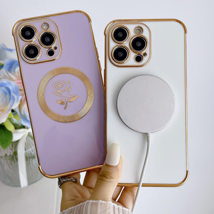 For iPhone 15 Plus Electroplate Side Roses Flower MagSafe Phone Case(Pink) - iPhone 15 Plus Cases by PMC TechLife | Online Shopping South Africa | PMC TechLife