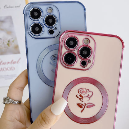 For iPhone 14 Pro Electroplate Side Roses Flower MagSafe Phone Case(Purple) - iPhone 14 Pro Cases by PMC Jewellery | Online Shopping South Africa | PMC Jewellery