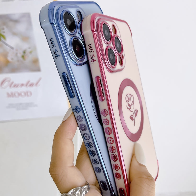 For iPhone 14 Pro Electroplate Side Roses Flower MagSafe Phone Case(Purple) - iPhone 14 Pro Cases by PMC TechLife | Online Shopping South Africa | PMC TechLife