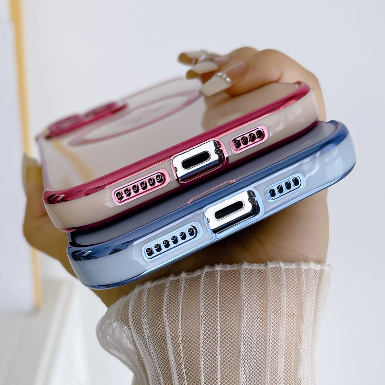 For iPhone 15 Pro Electroplate Side Roses Flower MagSafe Phone Case(Blue) - iPhone 15 Pro Cases by PMC TechLife | Online Shopping South Africa | PMC TechLife