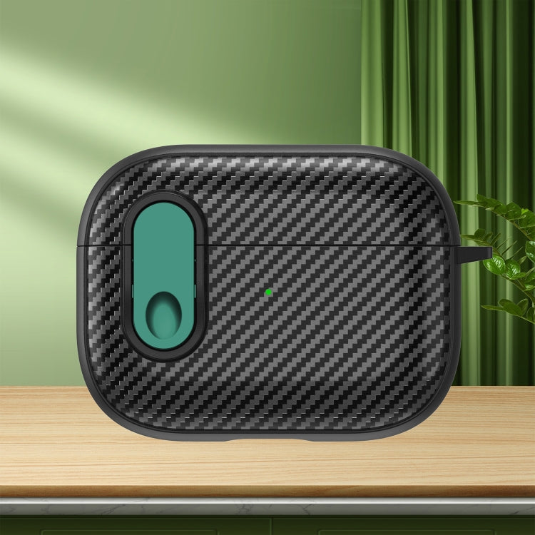 For AirPods Pro 2 Carbon Fiber Texture Wireless Earphones Case with Security Lock(Dark Green) - For AirPods Pro 2 by PMC Jewellery | Online Shopping South Africa | PMC Jewellery | Buy Now Pay Later Mobicred